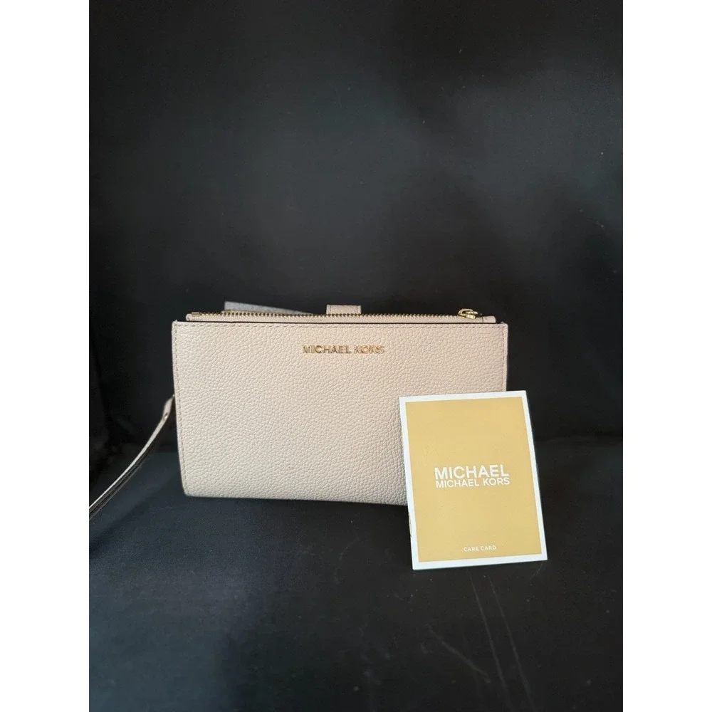 Michael Michael Kors Adele Double Zip Pebble Leather Phone Wristlet Soft Pink